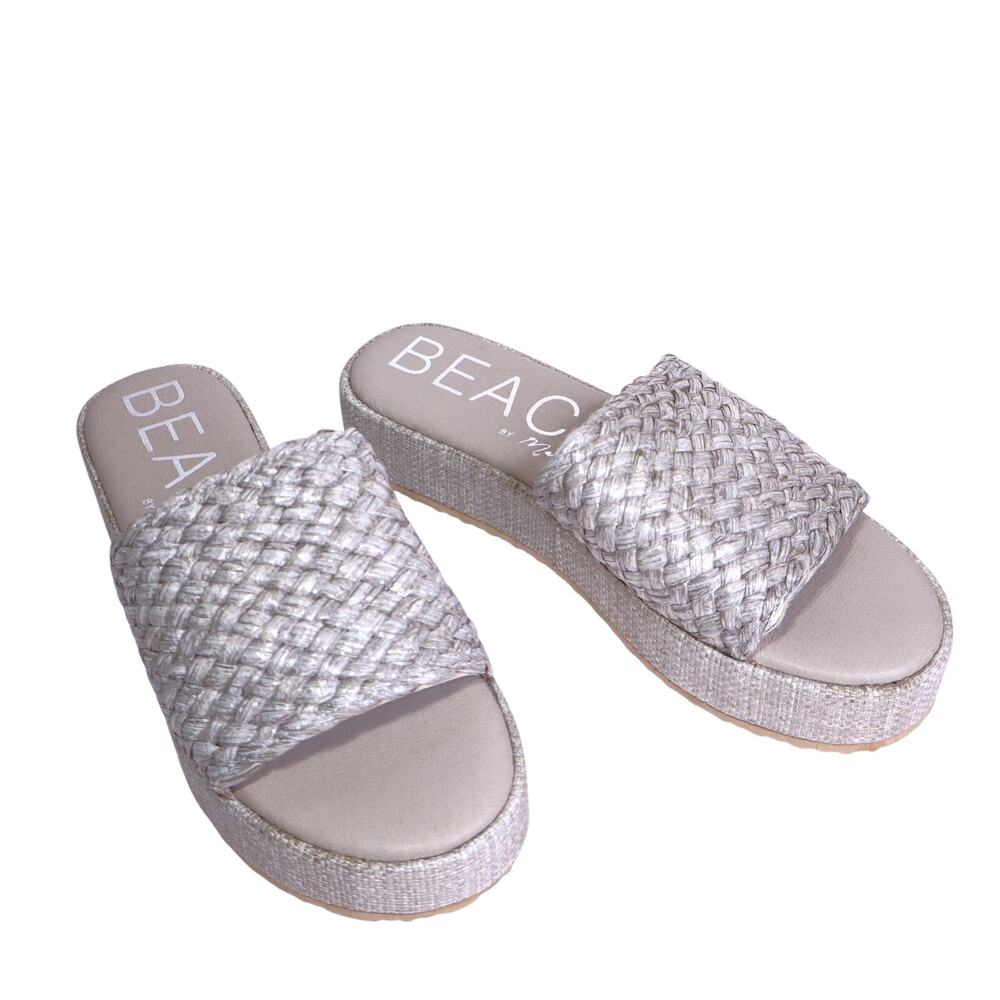 BEACH by Matisse Cairo Platform Sandal Gray Raffia Slip Espadrille  Women's 10M
